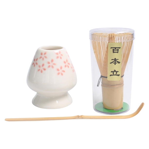 Juego completo de batidor de té matcha tradicional, soporte de cerámica para batidor, cuchara de bambú para té Una flor