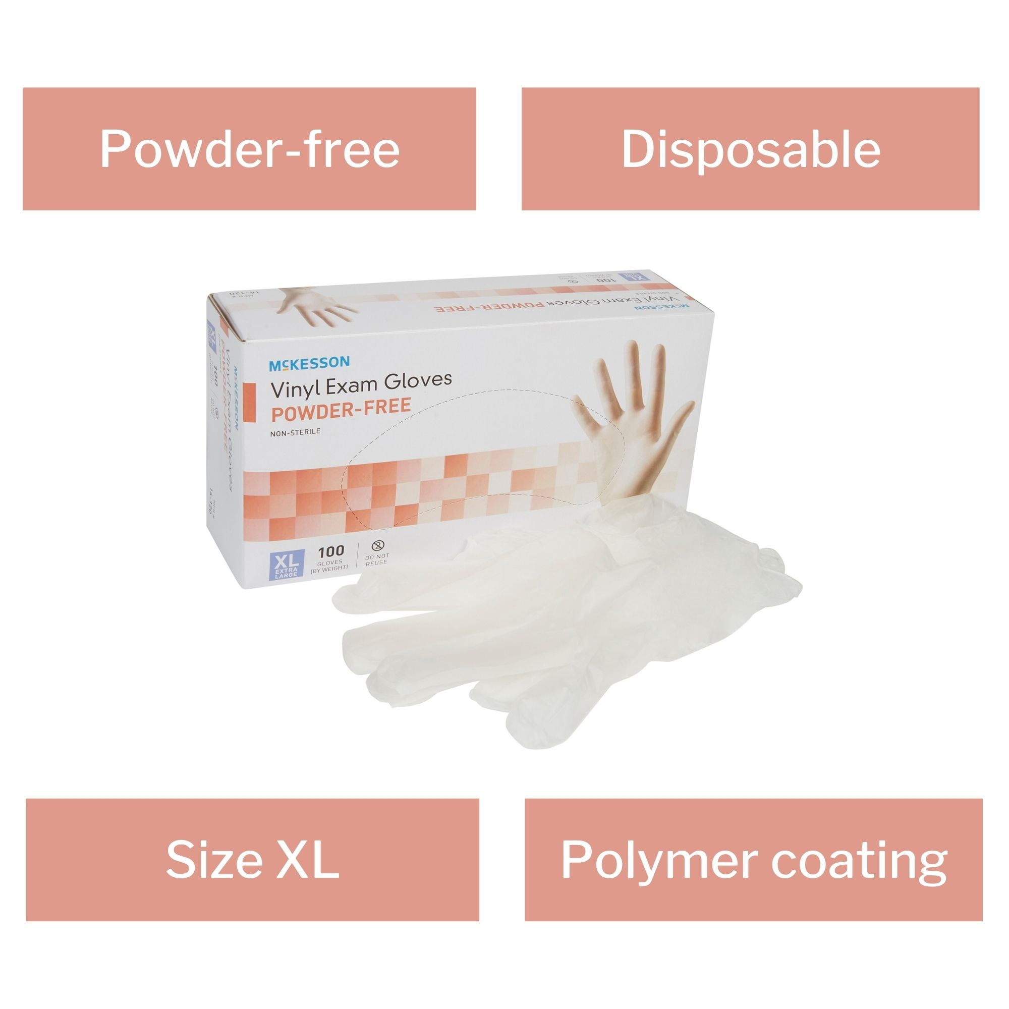 McKesson Vinyl Exam Gloves, Powder-Free, Disposable Medical Glove - XL, 100 Count, 10 Boxes, 1000 Total