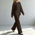 thumbnail image 6 of Iyufng Womens Two Piece Sets Loose Round Neck Long Sleeve Tops Elastic Waist Wide Leg Pants Loungewear Sets, 6 of 7