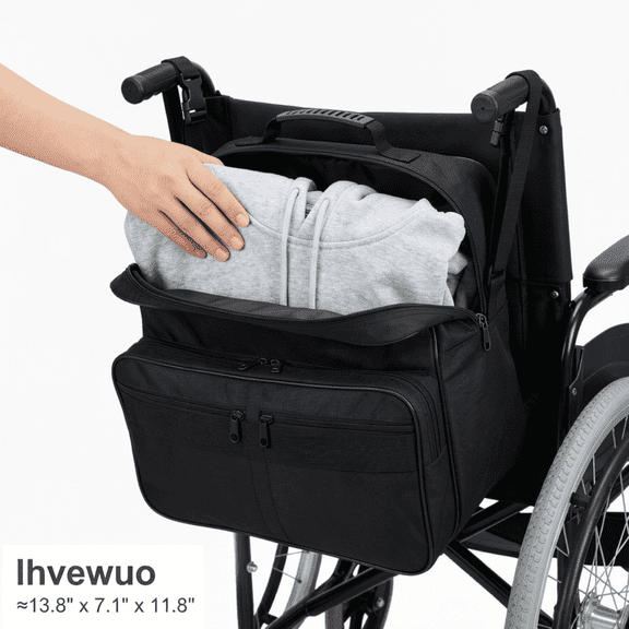 Wheelchair Backpack with Cup Holder, Waterproof Wheelchair Bag for Back of Chair, Mobility Scooter Accessories for Adults,13.8x11.8 Inch,Black