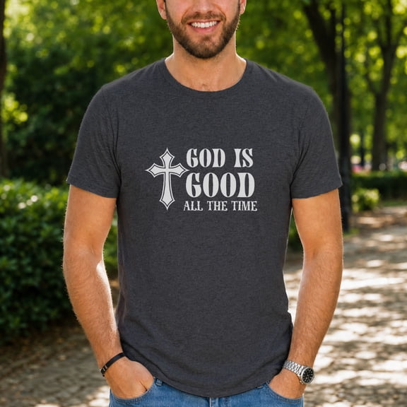 Jollimate God Is Good All The Time T-Shirt, Christian Faith Cross Graphic Tee, Men's Shirt