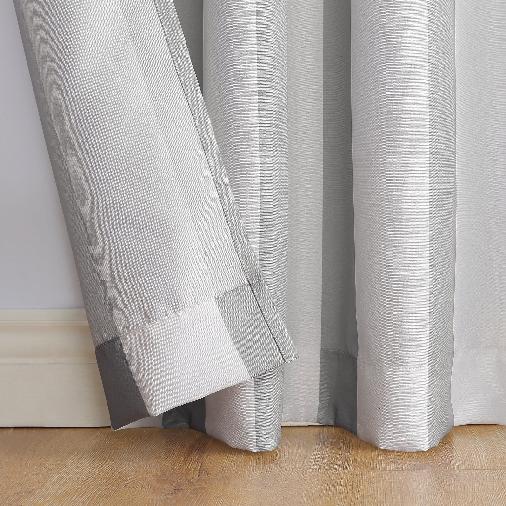 Sun Zero Valencia Cabana Stripe Indoor/Outdoor Uv Protectant Room Darkening Grommet Curtain Panel, 54"X108", Gray, 54"X108", Gray/Stripe