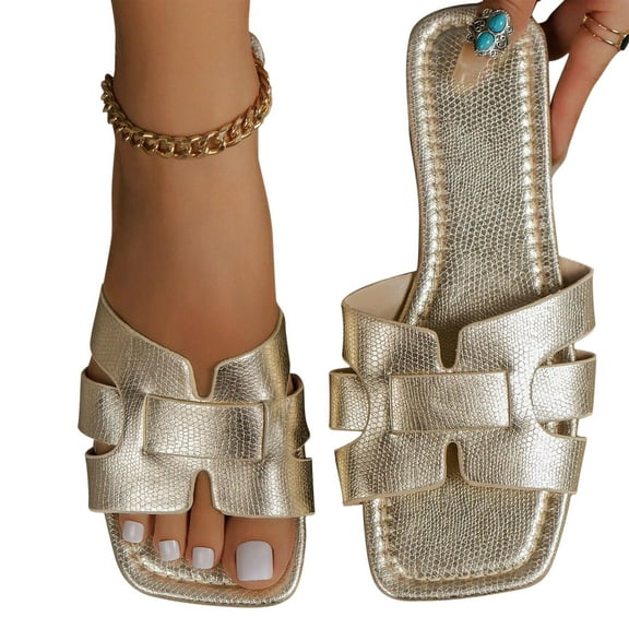 Viluyesy Womens Flat Sandals, New Style Fashion Open Toe Non Slip Summer Casual Slide Slippers Gold
