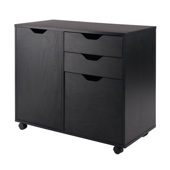 Mobile Filing Cabinet - 2 Section Rolling Storage Cabinet with Lock - Black Office File Organizer
