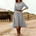 thumbnail image 5 of Ohufall Women's Dresses Long Sleeve Round Neck Flowy Midi Dress Solid Color Vacation Fashion Dress, 5 of 6
