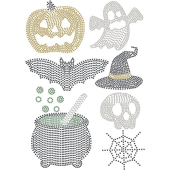 Halloween Rhinestonet Iron on Transfer 11.7x8.3 Inch Heat Transfer Decal Bling Crystal Decals Clear Rhinestone Template for T-Shirt Clothing Pants Bags