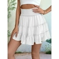 thumbnail image 6 of Womens Summer Flowy High Waist Ruffle Casual Cute Boho Beach Short Skirts Built-in Shorts White XL, 6 of 7