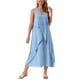 thumbnail image 2 of Vestidos de verano sin mangas para mujer INSPIRE CHIC, con escote en V, decoración de botones, vestido maxi fluido para la playa, color azul, 2 of 6
