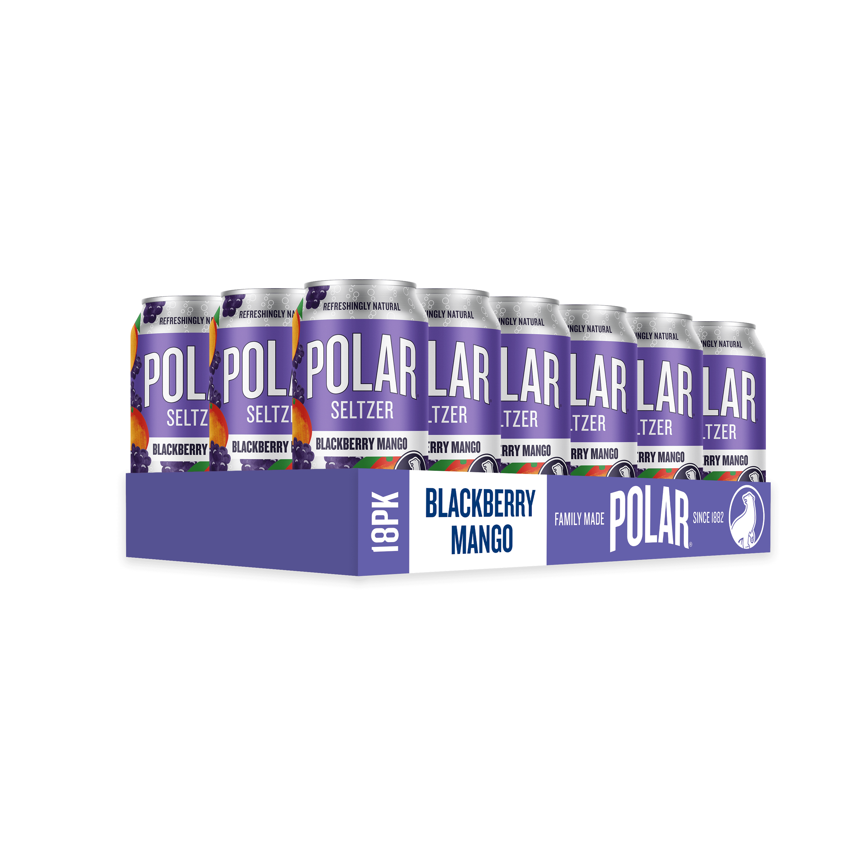 Polar Zero Calorie Blackberry Mango Sparkling Seltzer Water, 12 fl oz, 18 Pack Cans