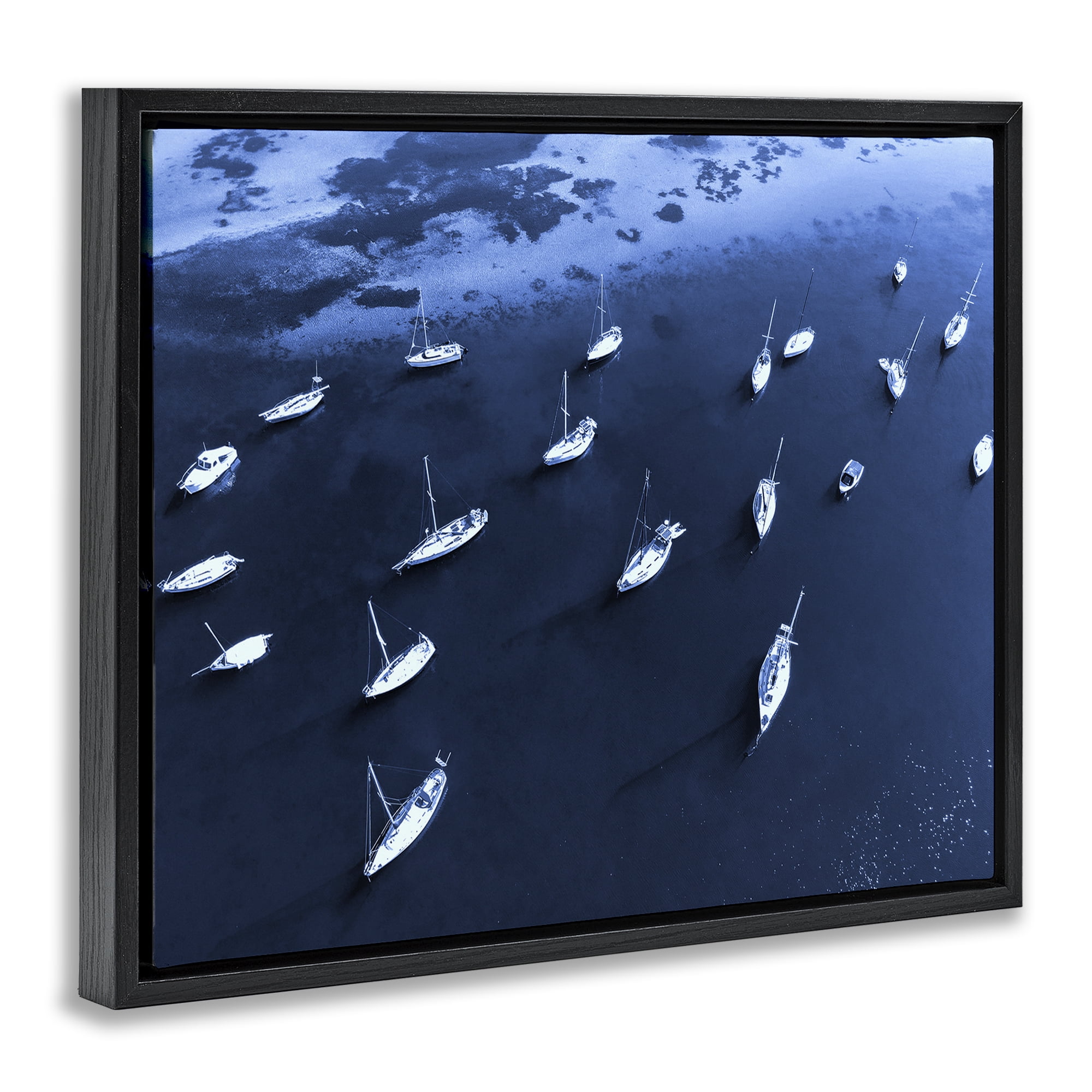 Stupell Industries Scattered Boats on Sea Transportation Photography Black Floater Framed Canvas Art Print Wall Art, 21 x 17