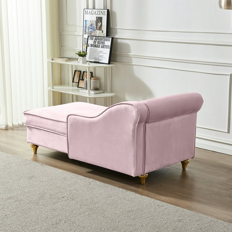 Miniyam Storage Chaise Lounge Velvet Upholstered Sofa Recliner Lounge Chair with Pillow for Living Room Bedroom Pink Walmart
