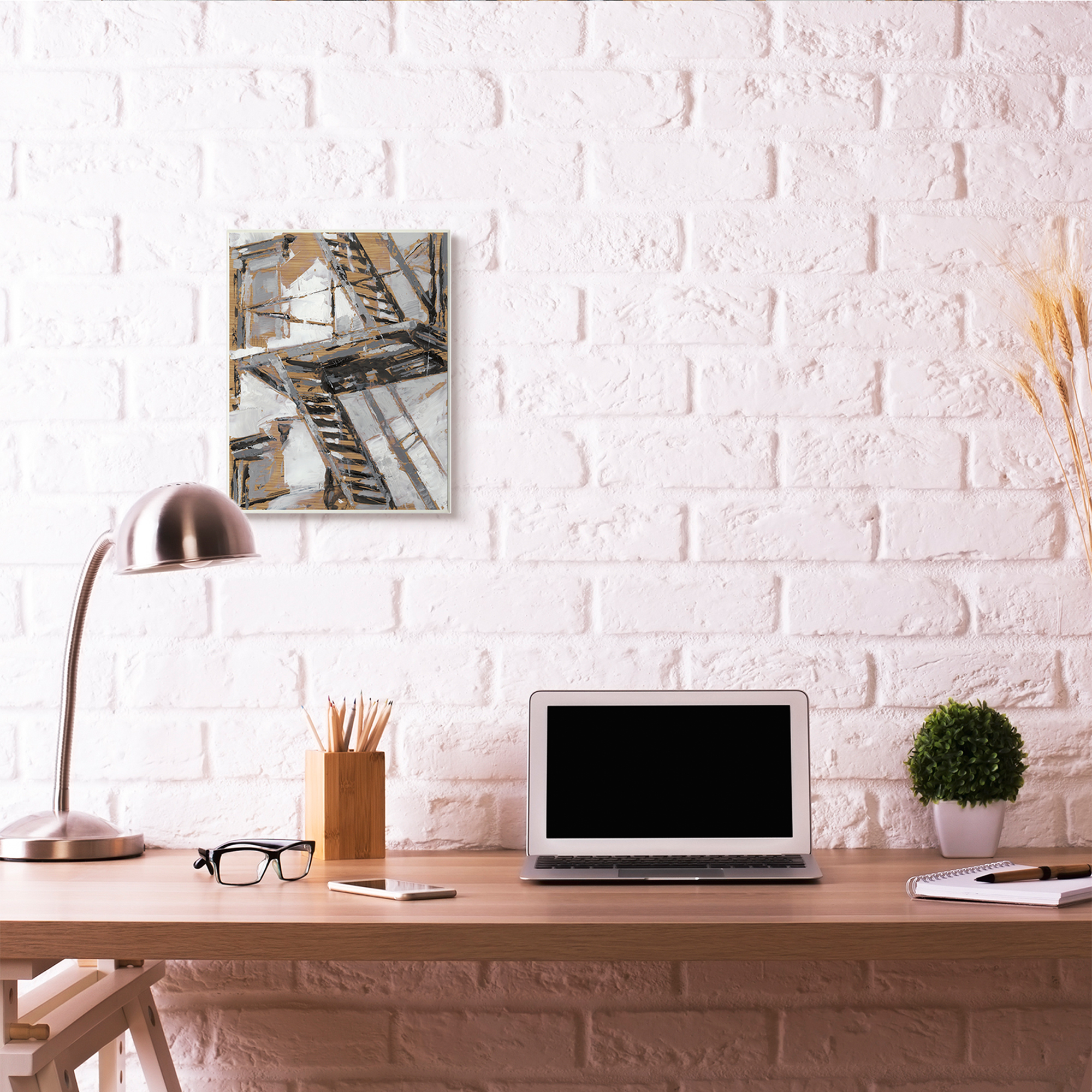 Stupell Industries Abstract Fire Escape Gold Silver City Painting Wall Plaque by Ethan Harper