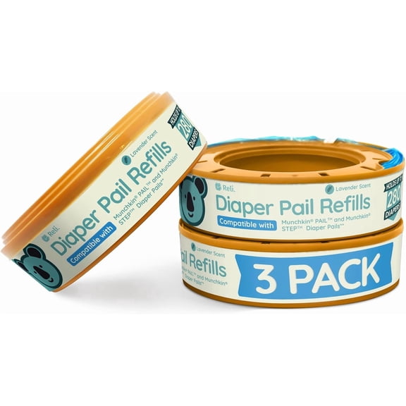 YANTONG Diaper Pail Refill Bags, Compatible with Munchkin Step, Pail (3 Pack) | Pail Refills w/Lavender Scent | Odor Blocking, Strong, Easy Replacement | Holds up to 840 Diapers