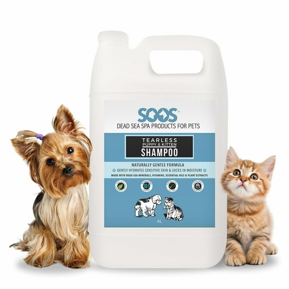 Soos Pets Natural Dead Sea Tearless Puppy and Kitten Shampoo for Dogs and Cats, Mild Scent