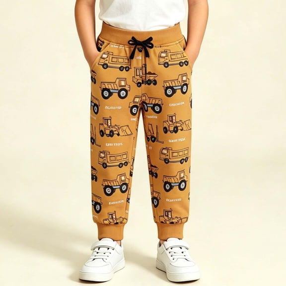 ZOYOEN Toddler Boys Graphic Sweatpants- Cute Elastic Waist Soft Cotton Casual Kids Jogger Pants Yellow Size 2-7 T