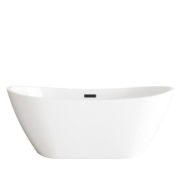 Elegant Kitchen & Bath BT10372GW-MBK 72 in. Soaking Bathtub, Glossy White with Matte Black Trim