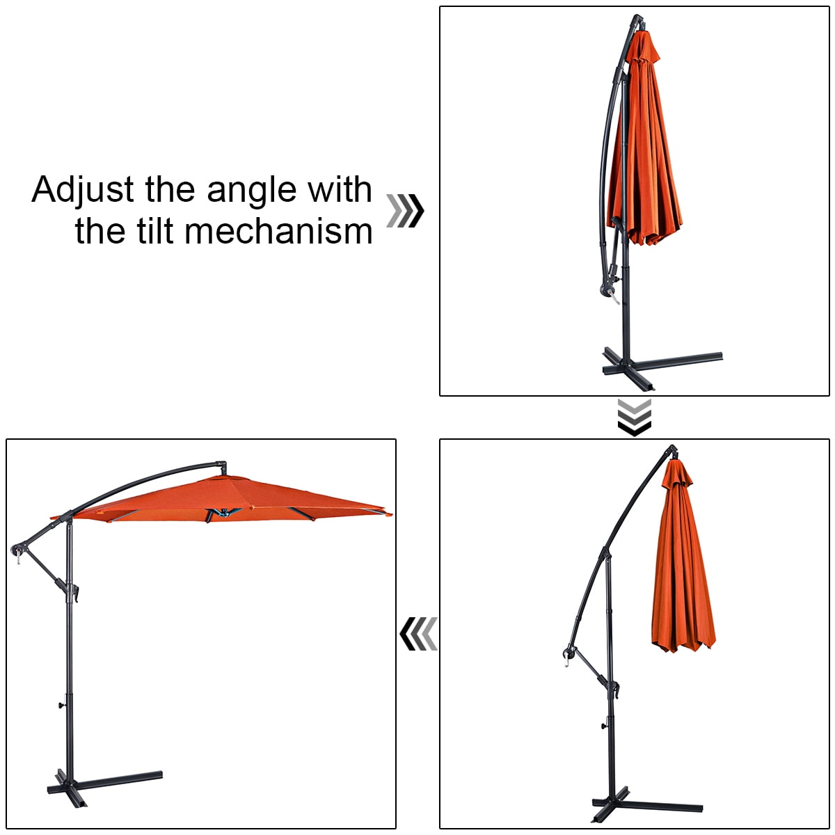 Costway 10 Ft Hanging Umbrella Patio Sun Shade Offset Outdoor Market Cross Base Orange
