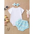 thumbnail image 3 of Jxzom Infant Baby Girls Easter Outfit 3 6 12 18 24 Months Short Sleeve Rabbit Print Romper Elastic Waist Shorts with Hairband 3Pcs Clothes Set, 3 of 7