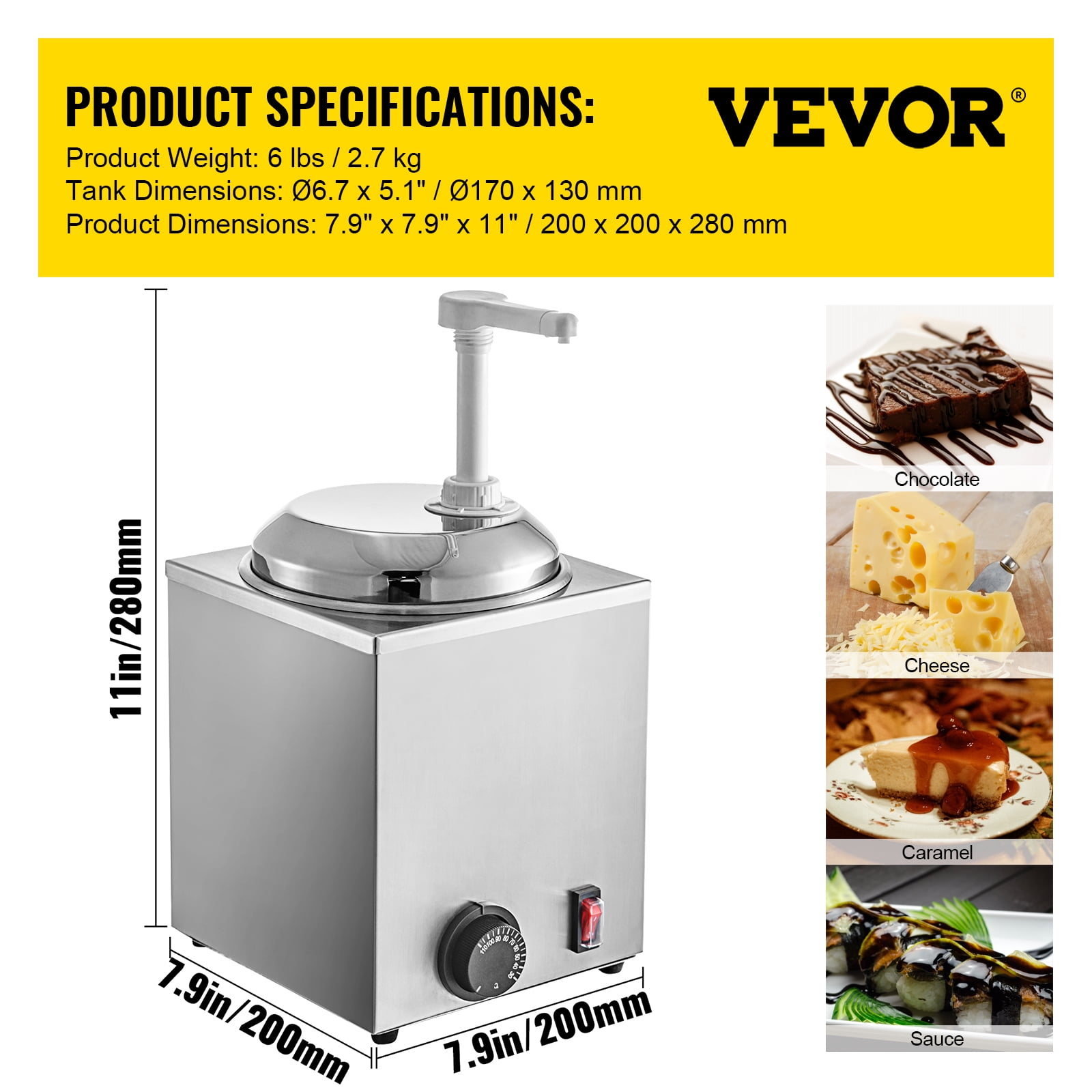 VEVOR Electric Cheese Dispenser with Pump 2.3 qt. Commercial Hot Fudge  Warmer Stainless Steel Heated Pump Dispenser DRNZBBXG25LY6YLESV1 - The Home  Depot