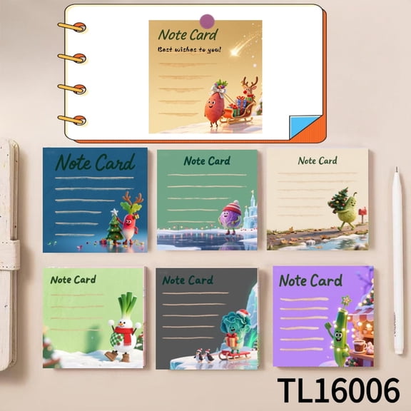 Cute and Colorful Christmas Vegetable-themed Note Cards (3.54×3.54 Inches) 100-Pack with105 Emoticon Stickers, for All Your Note-Taking Needs,Super Strong Adhesion, Ideal for Office & School