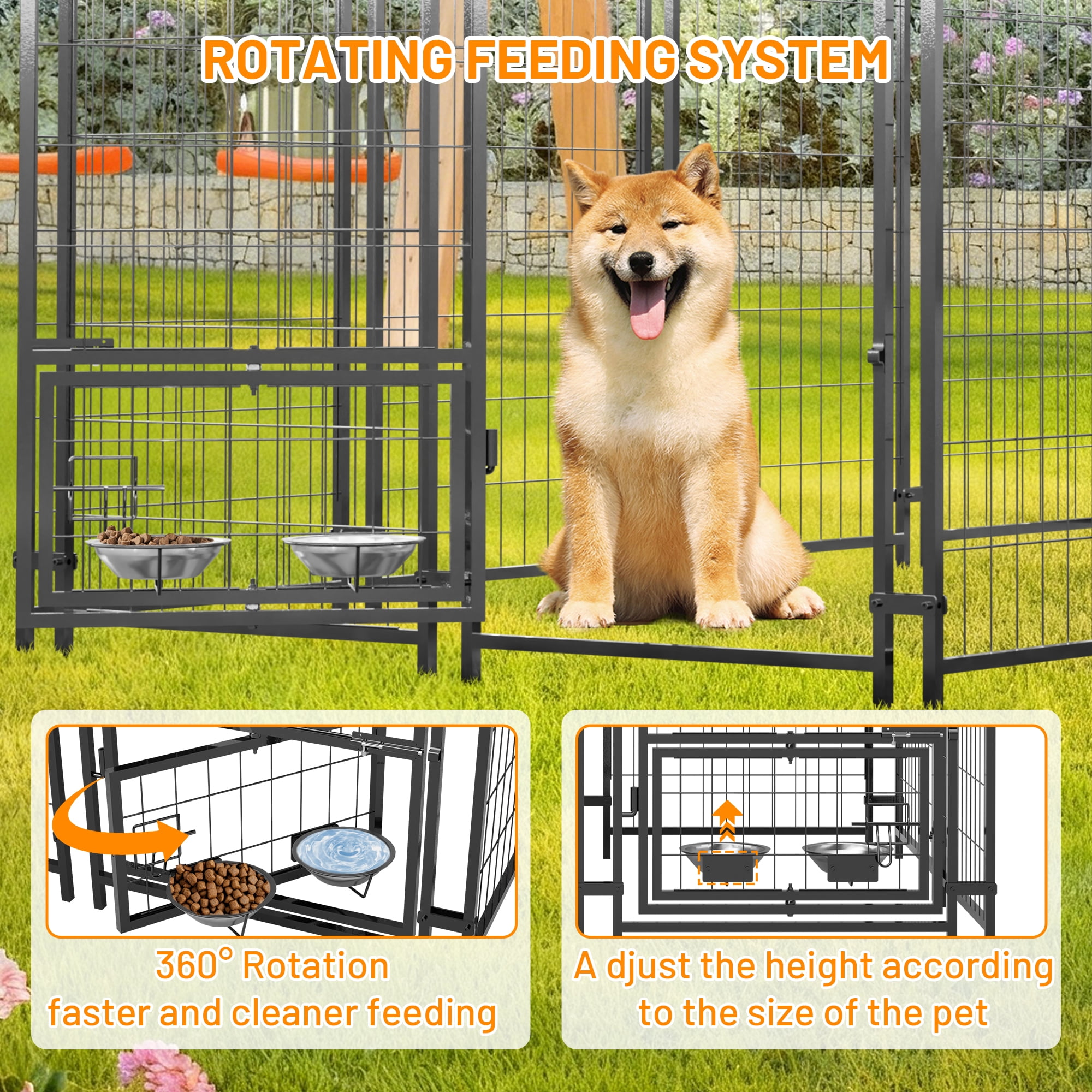 Villeston Universal Heavy Duty Medium Metal Dog Kennel Playpen with Sun/Rain Proof Top for Dog Cat Duck Chicken Outdoor Excerise (7.81'L x 4.23'W x 4.83'H)