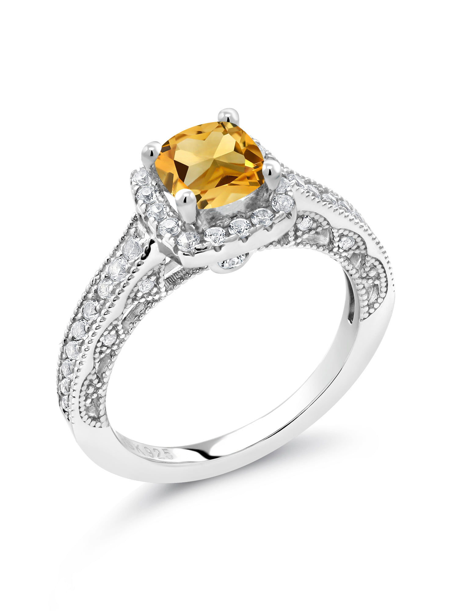1 Ct Yellow Citrine Round Ring .925 Sterling Silver 