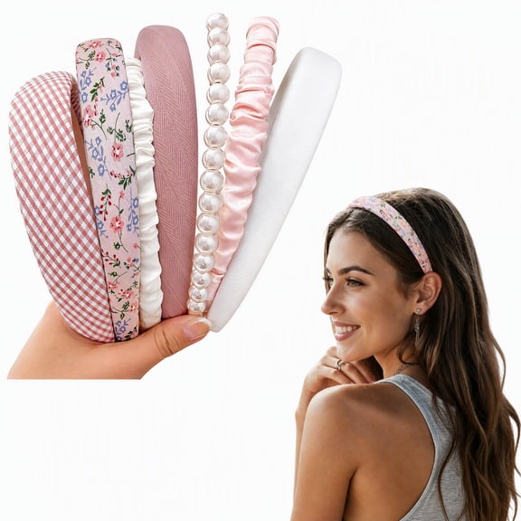 Headbands for Women Girls 7-Pack, Vintage Wide Padded Floral Hair Bands, Cute Pearl No Slip Fashion Accessories, Elegant Bridal Party Hairhoops