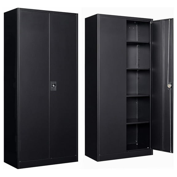 YOSITiuu Metal Garage Storage Cabinet with 2 Doors and 4 Adjustable Shelves 71" Pantry Cabinet Utility Storage Cabinet Locking Steel Storage Cabinet Utility Locker Multifunctional Garage Storage