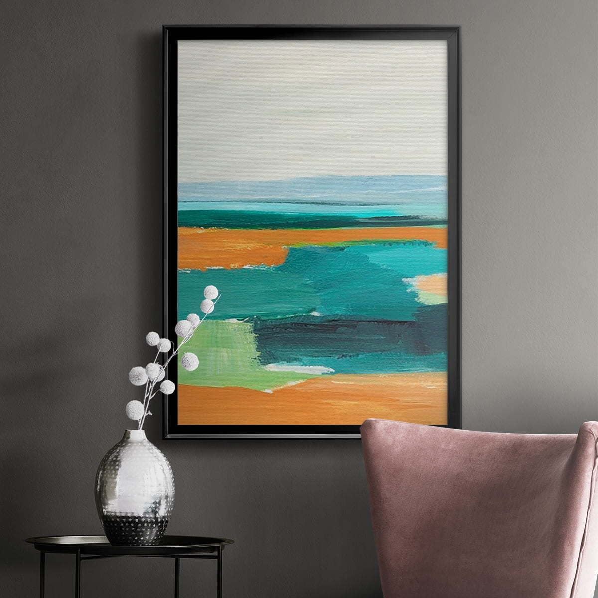 Aqua and Orange I Premium Framed Print, in Gold, Black, or Silver - Ready to Hang