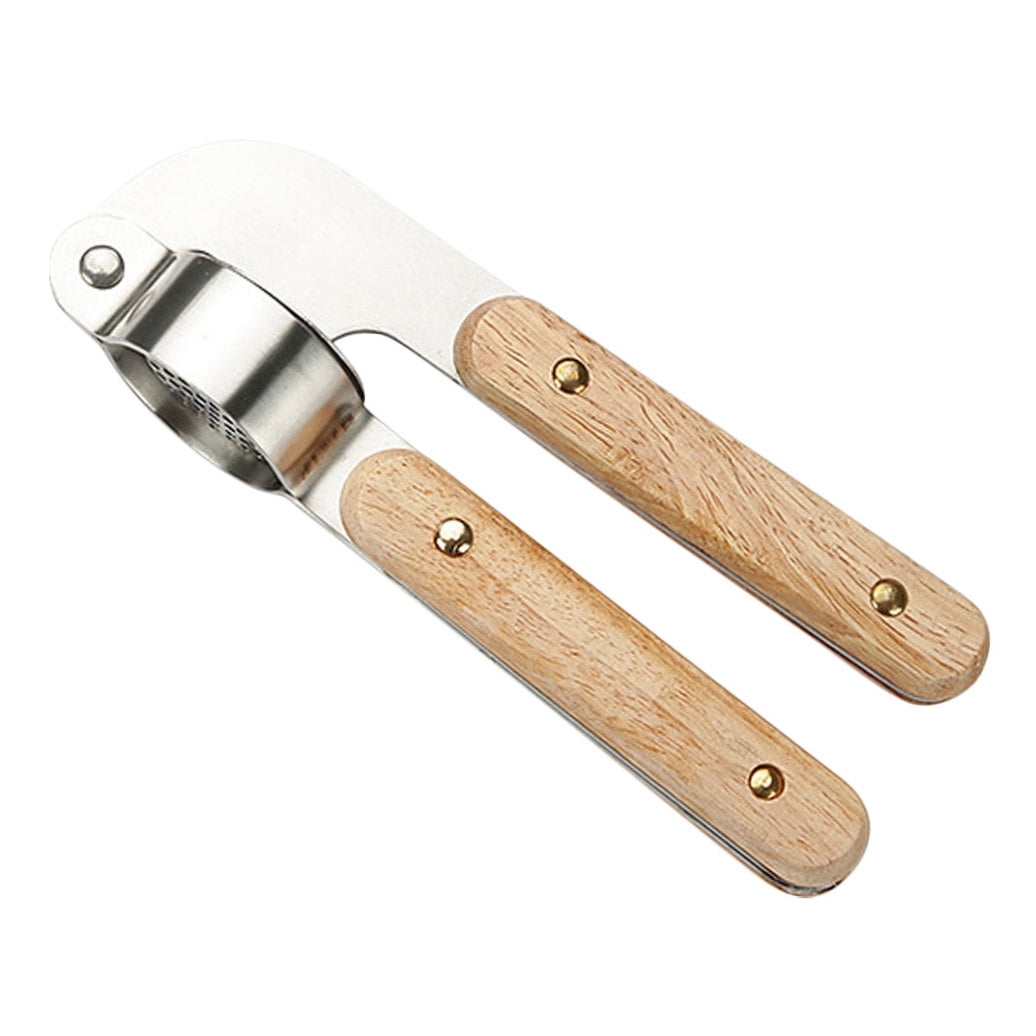 HOOWIFFY Stainless Steel Manual Garlic Masher with Khaki Handle, Kitchen Tool and Versatile Garlic Press for Easy Cooking