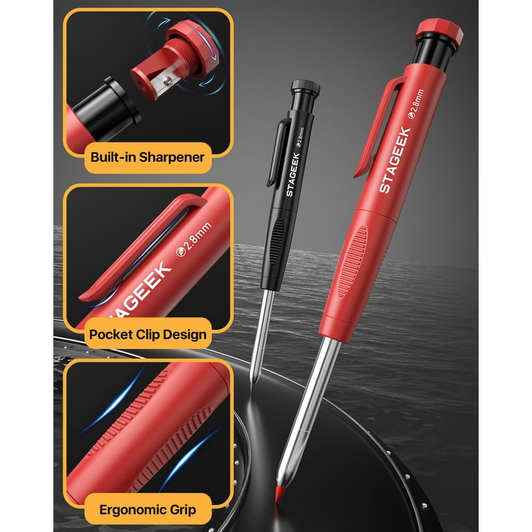 STAGEEK 3PCS Carpenter Pencils with Sharpener, Heavy Duty