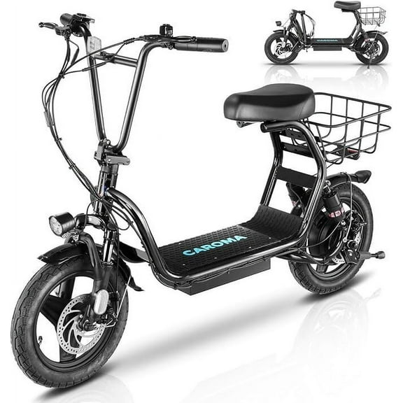 Caroma Peak 1200W Electric Scooter with Seat for Adults, 500Wh Battery up to 30 Miles&20MPH, 14" Fat Tire, Foldable Adult Electric Scooter for Commuting with Basket&Shock Absorbing