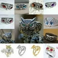 thumbnail image 2 of HOOUN Wholesale Owl Ring 925Silver Gold Women Men Jewelry Gift Animal Rings Adjustable-02# Blue Eyes Owl-Open, 2 of 3