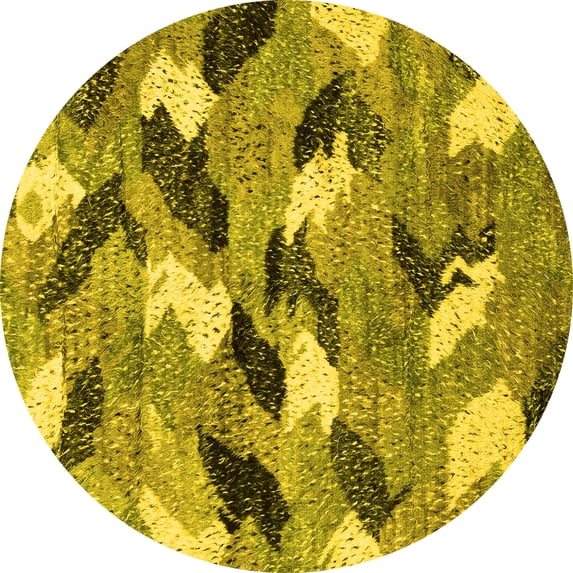 Ahgly Company Indoor Round Abstract Yellow Modern Area Rugs, 8' Round