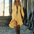thumbnail image 5 of ZVAVZ Gothic Dress for Women Plus Size Fairy Ruffled Irregular Hem Dress Long Sleeve Lace Up Halloween Dresses Vintage Western Cowgirl Dresses Yellow,L, 5 of 7