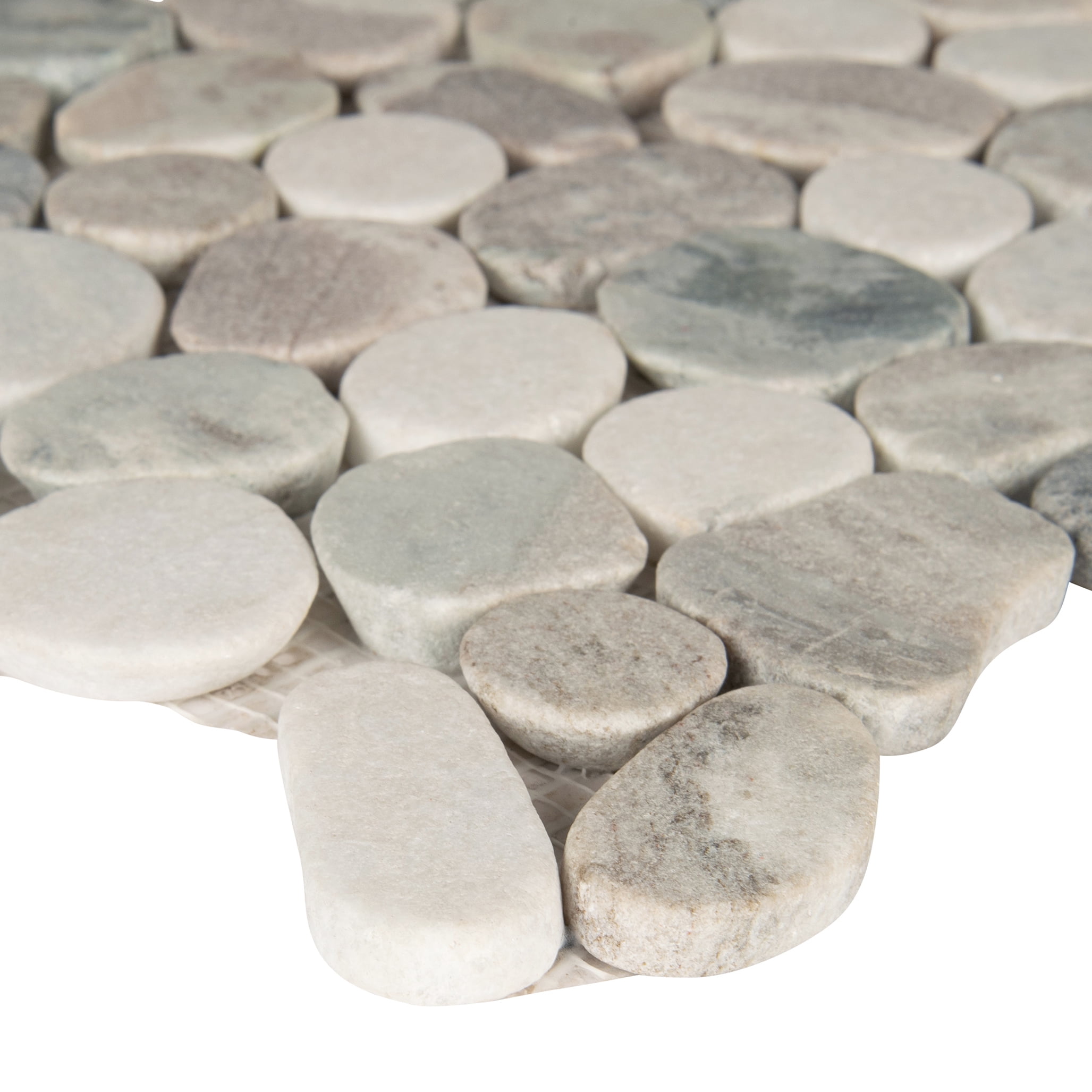 MSI Puebla Greige Pebble 11.42 in. x 11.42 in. x 10mm Polished Marble Mesh-Mounted Mosaic Tile (9.1 sq. ft./case)