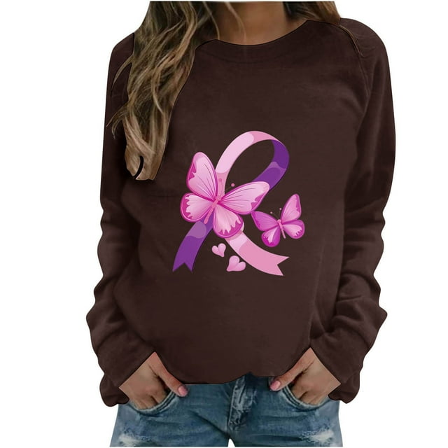 Rbaofujie Chandails à Capuchon Surdimensionnés pour Femmes Femmes Mode Décontractée Imprimé Col Rond Ample Manches Longues T-shirt Hauts Blouse Brun Chandail à Capuchon d'Halloween