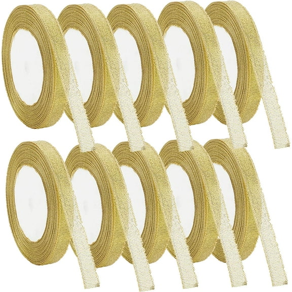 250 Yards (10 Rolls) 1/2" Gold Organza Ribbons Sparkly Metallic Ribbons for Jewelry Crafting Gift Wrapping Wedding Party Decoration and Hair Bows Floral Projects