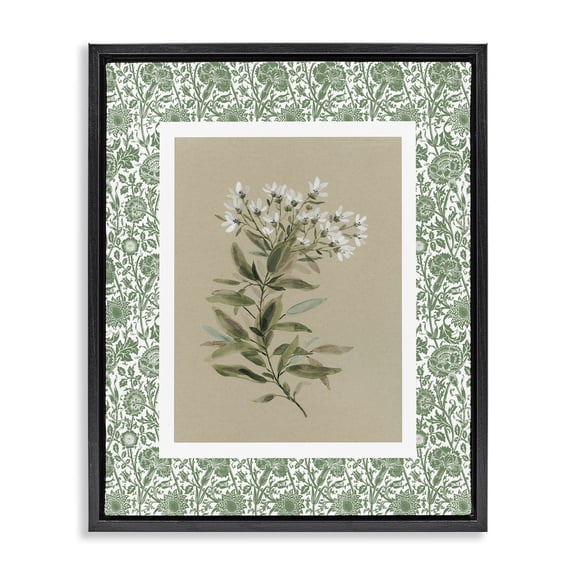 Stupell Industries French Country Green Botanical Pattern Black Floating Frame Canvas Art, 17 x 21, by Carol Robinson