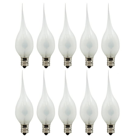 Silicone Dipped Flicker Flame C7 Bulbs, 1W 120V, E12 Candelabra Base - Replacement for Window Candles, Chandeliers & String Lights | 10 Pack