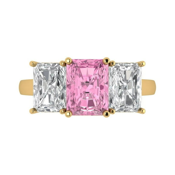 Clara Pucci 14K Yellow Gold 4ct Pink Three-Stone Ring for Women
