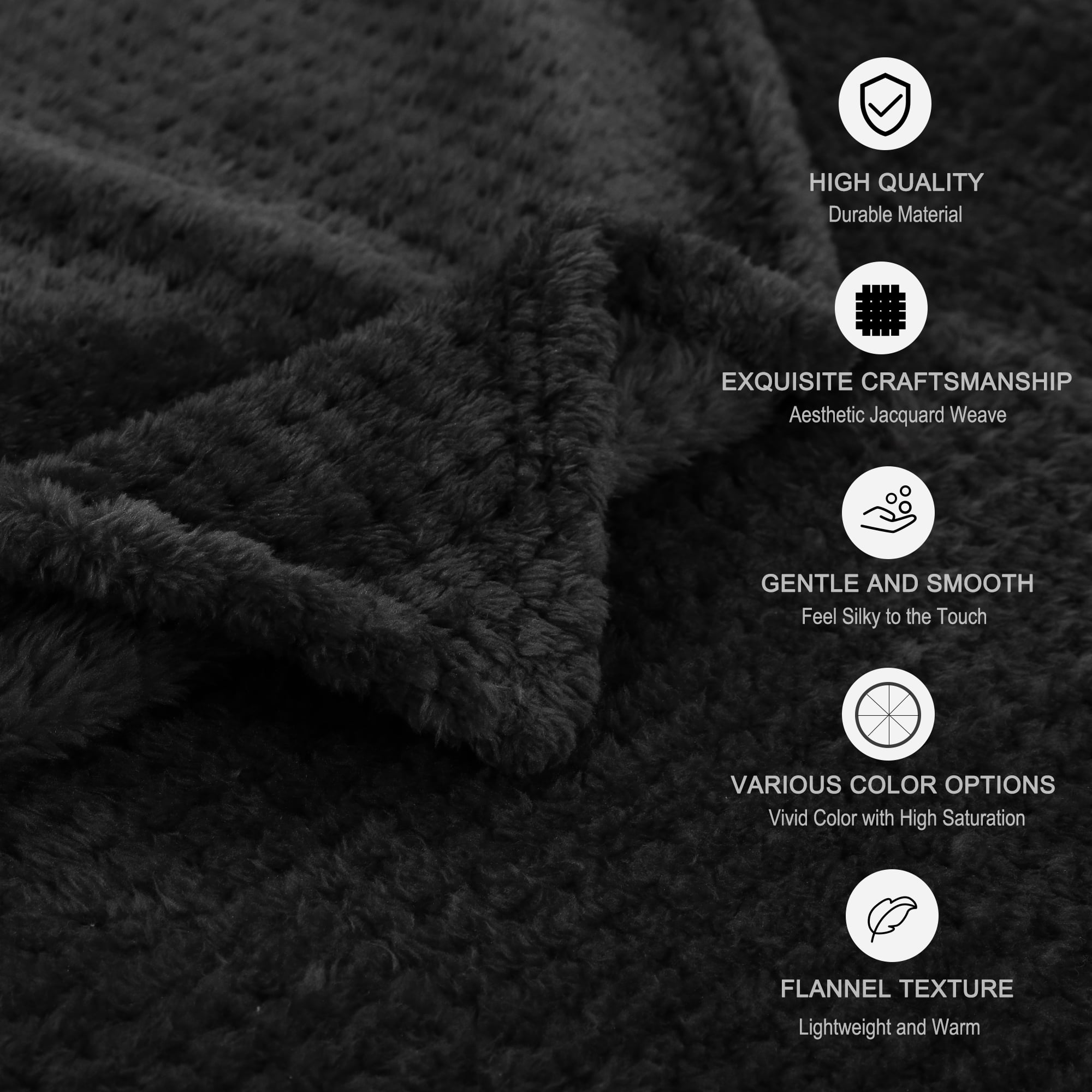 PiccoCasa Luxury Fleece Bed Blanket Woven Mesh Black 66"x90"