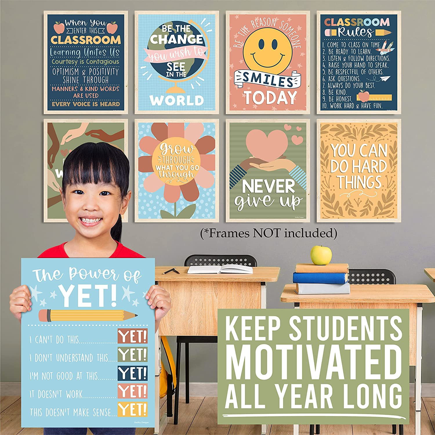 9 Colorful Classroom Decor Signs - Welcome Sign For Classroom Motivational  Posters For Classroom Bulletin Board Decorations, Growth Mindset Classroom  Posters Elementary, Middle School, Classroom Rules 