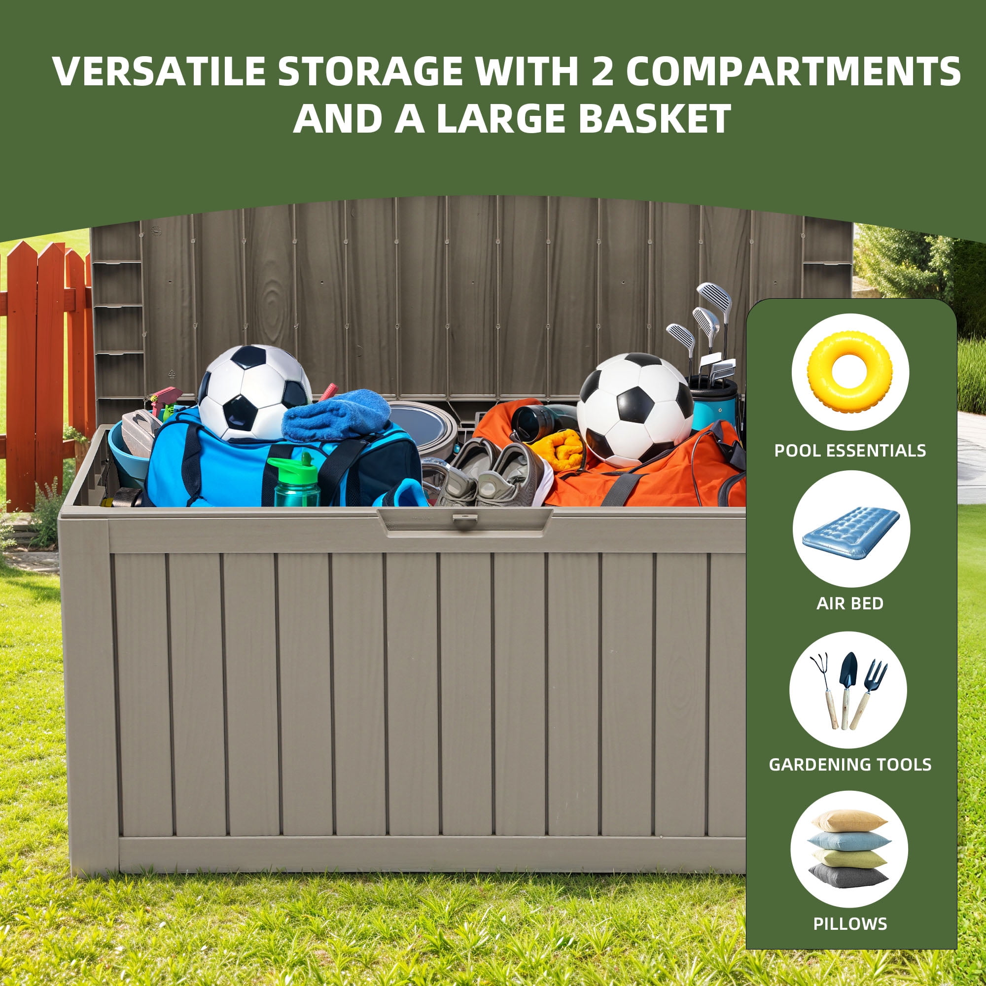 Uforic 72 Gallon Outdoor Resin Deck Box,Waterproof & Lockable Storage Box for Garden Patio, Light Brown