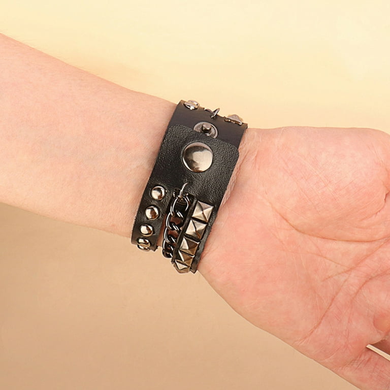 Sardfxul Punk Rock Cuff Wrap Leather Bracelet Chain Spike Sardfxul Punk Rock Cuff Wrap Leather Bracelet Chain Spike