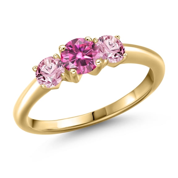 Gem Stone King 10K Yellow Gold Pink Moissanite and Pink Lab Grown Diamond Engagement Ring for Women | 1.00 Cttw | Round 5MM | Gemstone Birthstone | Size 5