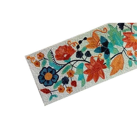 Multicolor Floral Table Runner, Handmade Table Runner, Beaded Table Topper 13X36 Inches