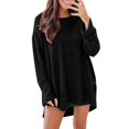 thumbnail image 1 of Breezora Haut à Manches Longues et Col Rond pour Femmes, Texture Gaufrée, Ourlet Fendu, Coupe Confortable, Chandail Décontracté, Blouse Extensible Douce, Taille m, Noir, 1 of 7