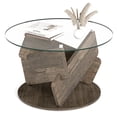 thumbnail image 2 of 32" Round Coffee Table with Tempered Glass Top & Fashion Wood Base, Modern Center Table for Living Room,Gray, 2 of 8