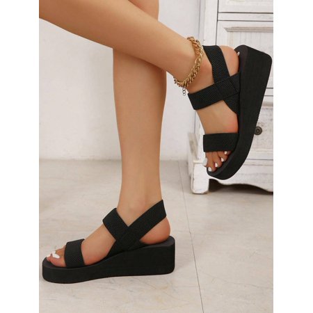 

Women‘s White Wedge Heels Sandals Simple Elastic Strap & Crossed Straps Suitable For Vacation Island Travel & Daily Wear